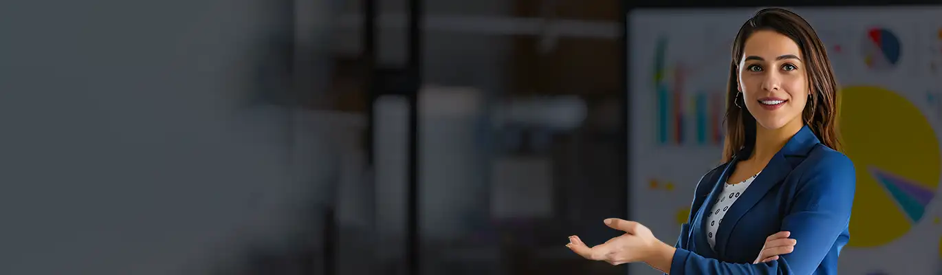 A female marketing expert standing facing the camera