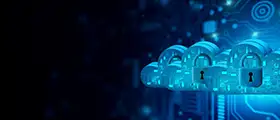 Cloud security and data protection concept with locked cloud icons