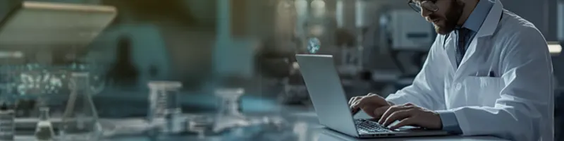 A medical coding professional working infront of laptop 