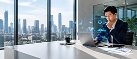 Business professional working on AI technology