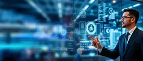 SAP SuccessFactors professional interacting with digital HR management dashboard.