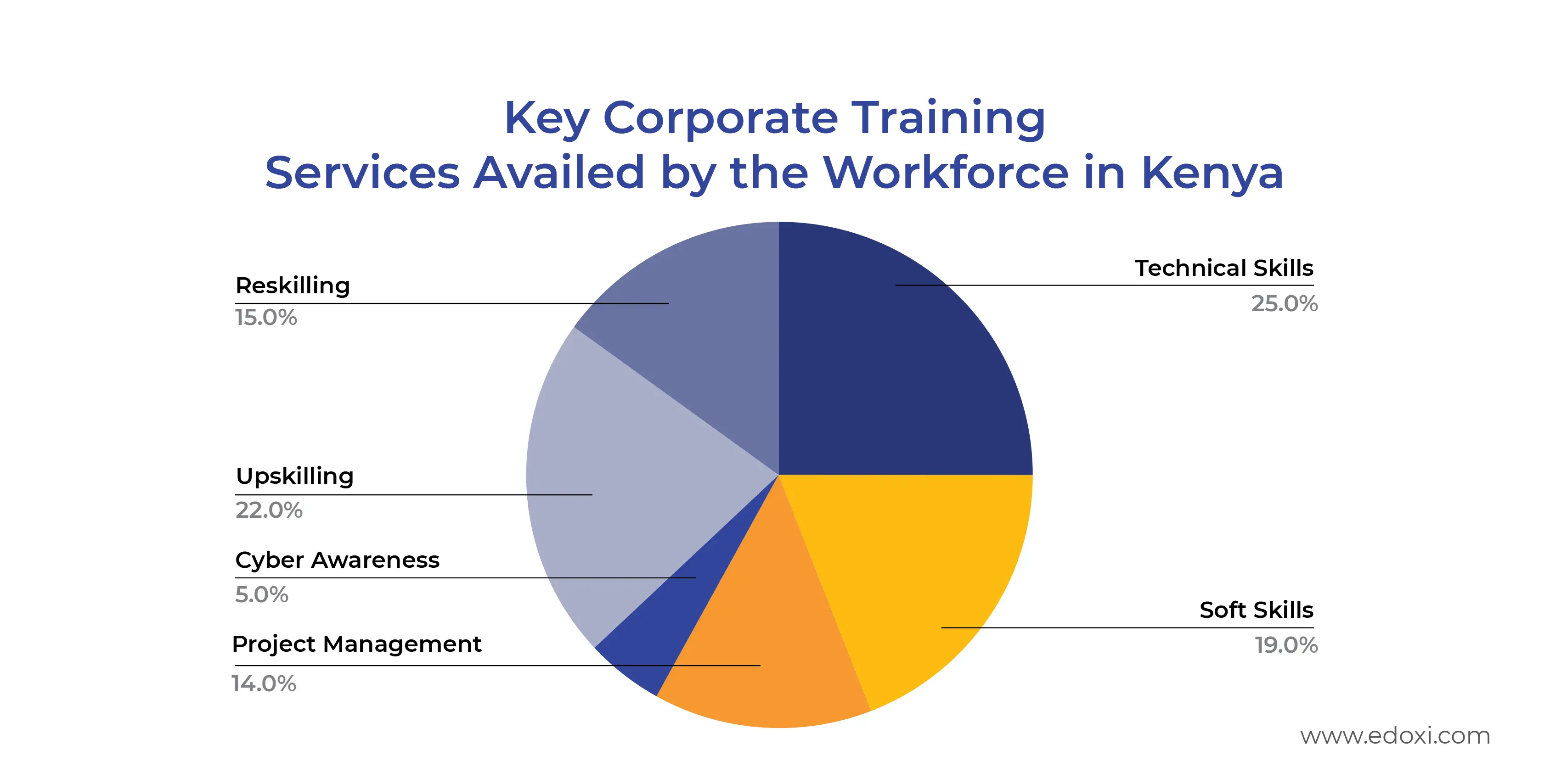 Pie Diagram Representation of Key Corporate Training Services Availed by the Workforce in Kenya 