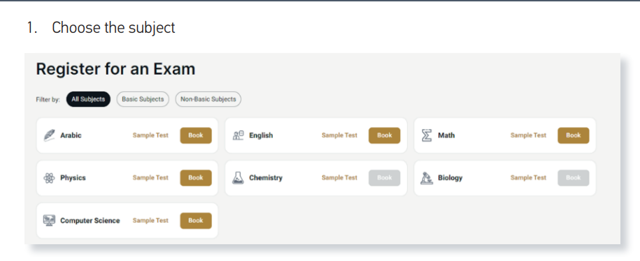 image showing the subject selection during EmSAT test registration 