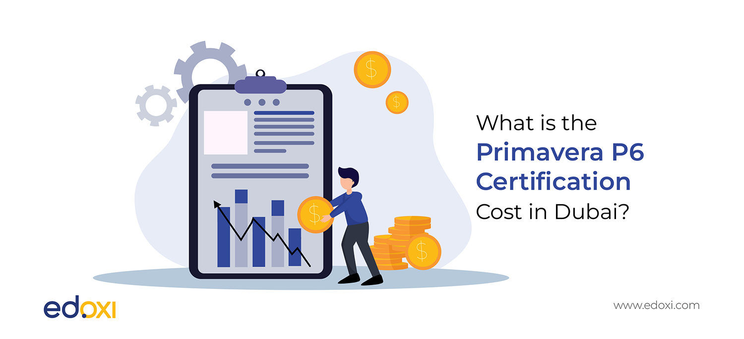 Primavera P6 certification cost analysis with project management and finance icons.